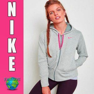 NWT Nike Women's Dry Fleece Full Zip Hoodie Size Small Grey/Pink 857563-063